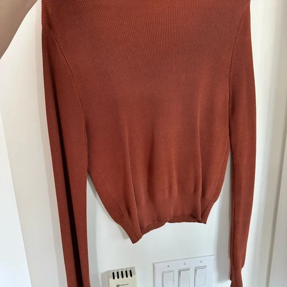 Dynamite Rust-Orange Cropped Button V-Neck Cardigan - Picture 3 of 3